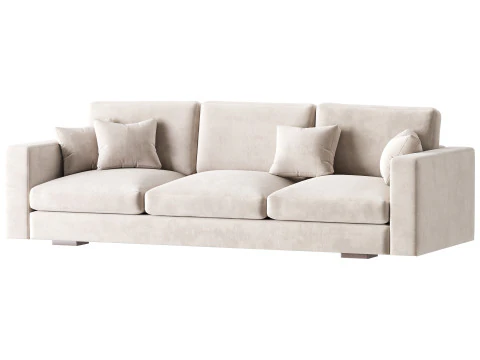 Modern Square Arm Fabric Sofa 3D Model