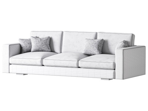 Modern Square Arm Fabric Sofa 3D मॉडल