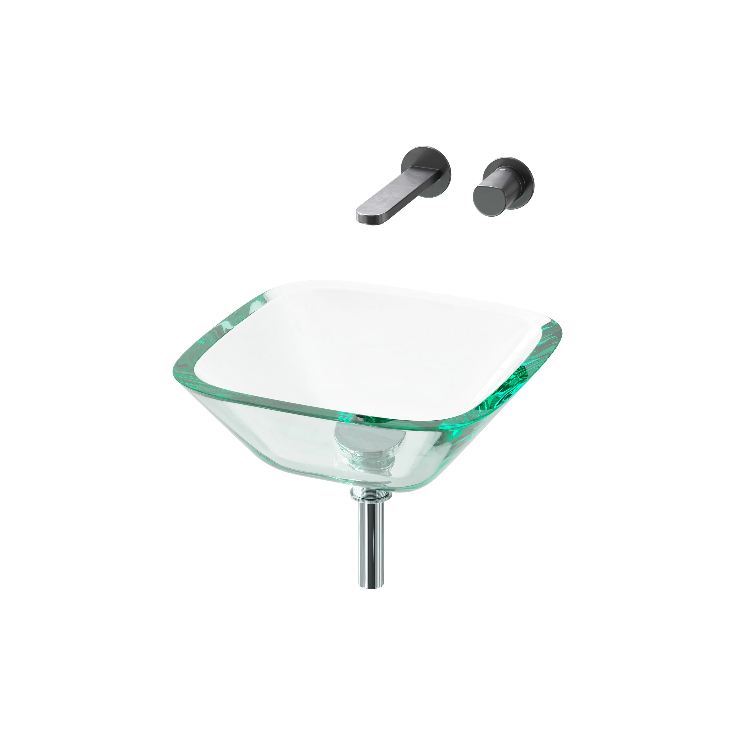 Square Glass Bathroom Vessel Sink with Drain Mini Bath Bowl 3D Model .c4d .max .obj .3ds .fbx .stl .blend 