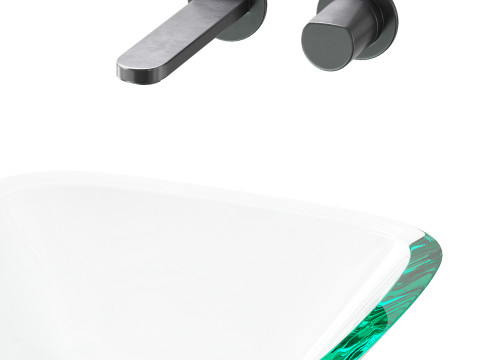 Square Glass Bathroom Vessel Sink with Drain Mini Bath Bowl 3D Model
