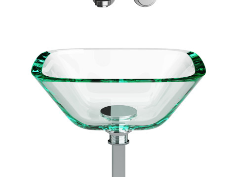 Square Glass Bathroom Vessel Sink with Drain Mini Bath Bowl 3D Model