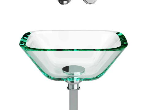 Square Glass Bathroom Vessel Sink with Drain Mini Bath Bowl 3D Model