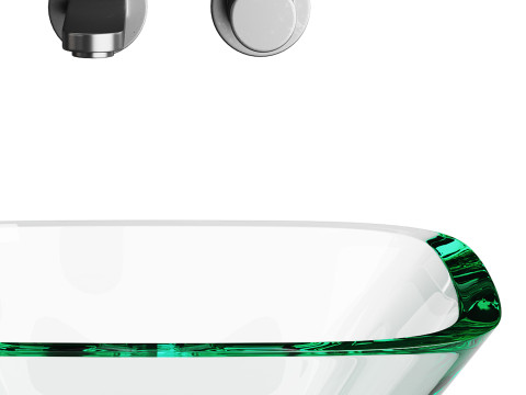 Square Glass Bathroom Vessel Sink with Drain Mini Bath Bowl 3D Model
