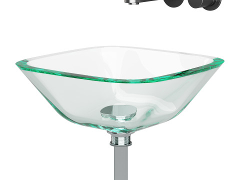 Square Glass Bathroom Vessel Sink with Drain Mini Bath Bowl 3D Model