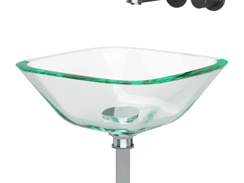 Square Glass Bathroom Vessel Sink with Drain Mini Bath Bowl 3D Model