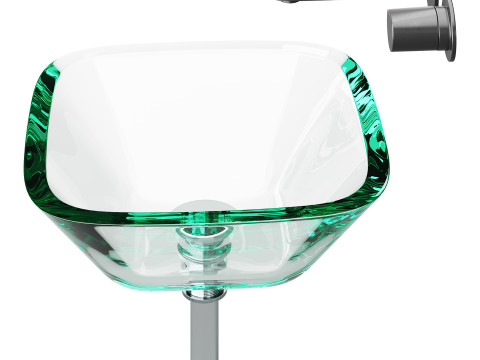 Square Glass Bathroom Vessel Sink with Drain Mini Bath Bowl 3D Model