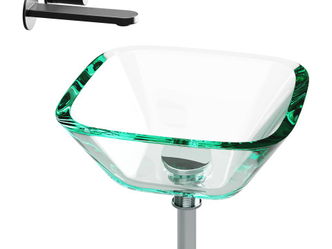 Square Glass Bathroom Vessel Sink with Drain Mini Bath Bowl 3D Model