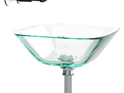 Square Glass Bathroom Vessel Sink with Drain Mini Bath Bowl 3D Model