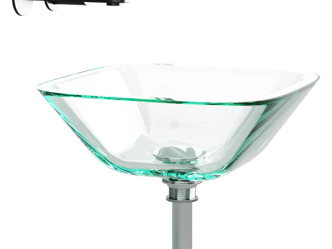 Square Glass Bathroom Vessel Sink with Drain Mini Bath Bowl 3D Model