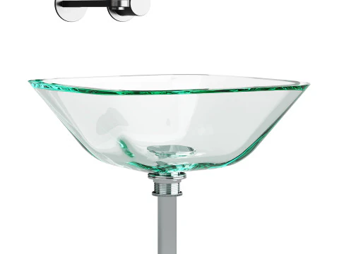 Square Glass Bathroom Vessel Sink with Drain Mini Bath Bowl 3D Model