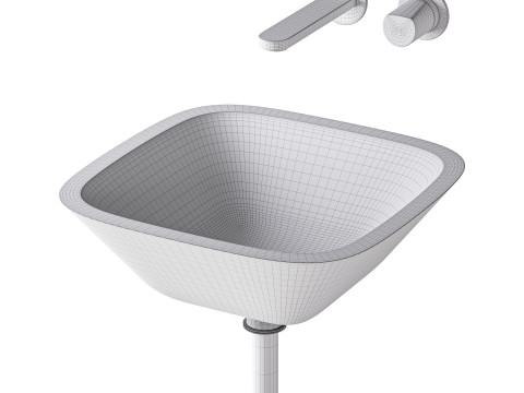 Square Glass Bathroom Vessel Sink with Drain Mini Bath Bowl 3D Model