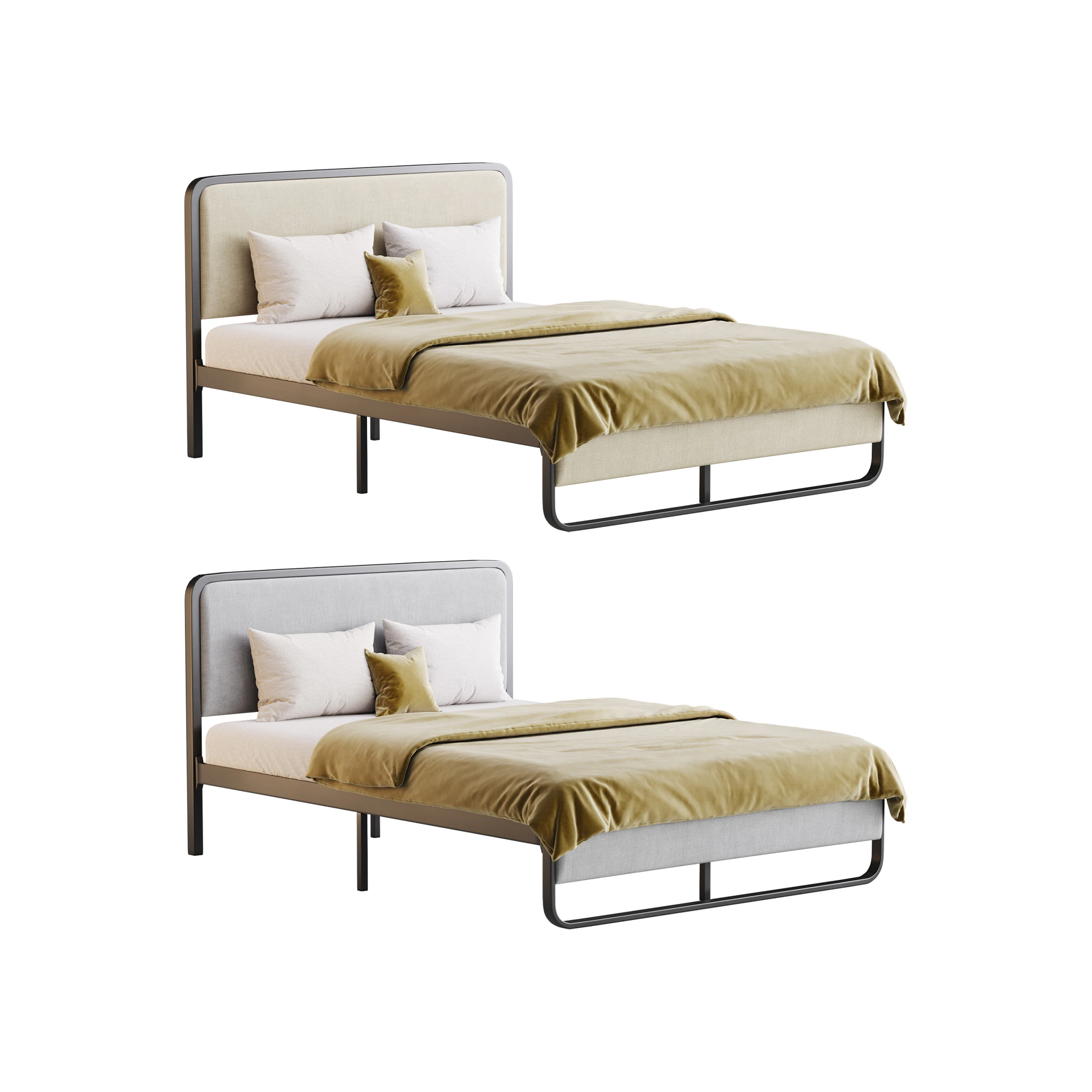 Allewie Queen Size Metal Platform Bed 3D Model .c4d .max .obj .3ds .fbx .stl .blend 