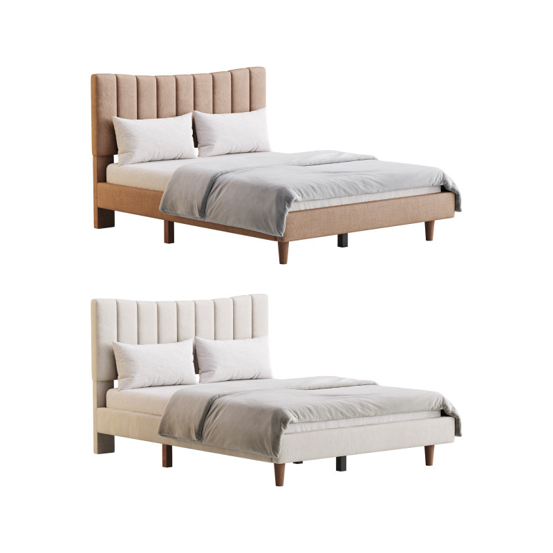 Aukfa Queen Upholstered Bed 3D Model .c4d .max .obj .3ds .fbx .stl .blend
