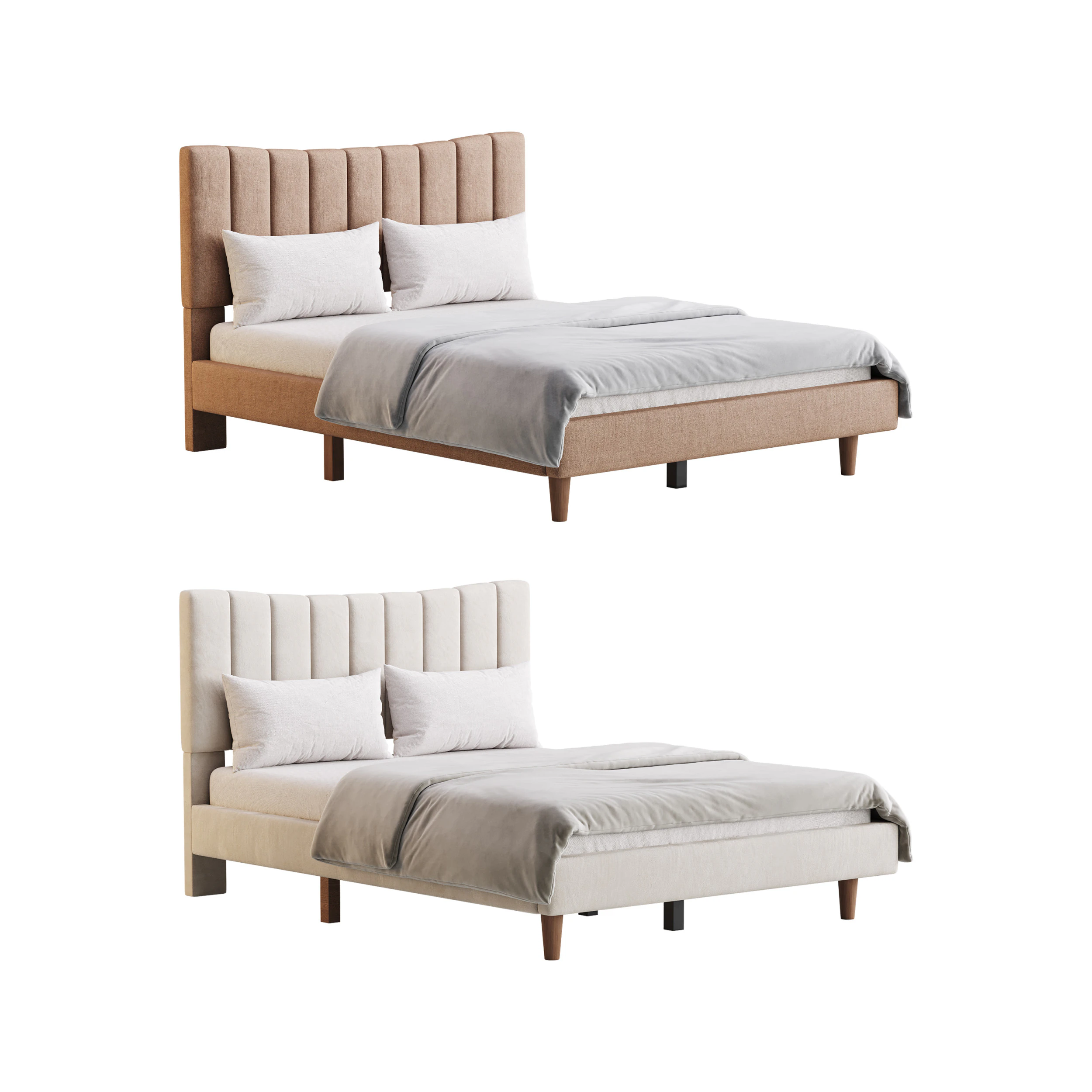 Aukfa Queen Upholstered Bed 3D Model .c4d .max .obj .3ds .fbx .stl .blend 