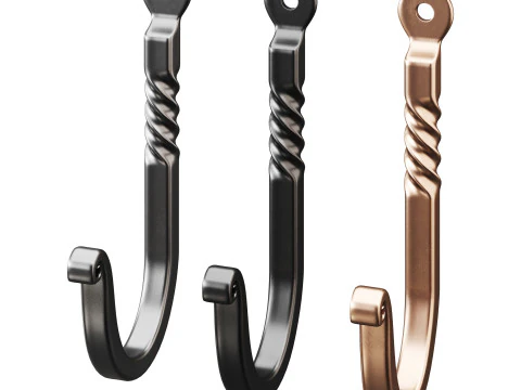 Black Wrought Iron Wall Mount Hooks 3D Model