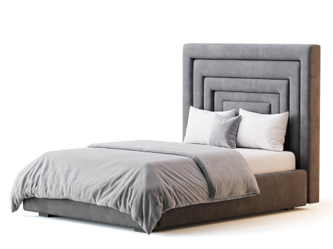 Maklaine Contemporary Navy Velvet Full Bed 3D 模型
