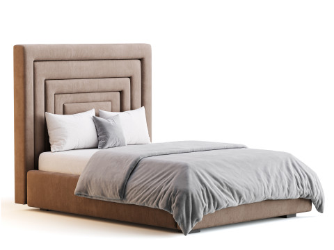 Maklaine Contemporary Navy Velvet Full Bed 3D 模型