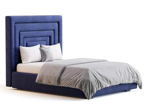 Maklaine Contemporary Navy Velvet Full Bed 3D 模型