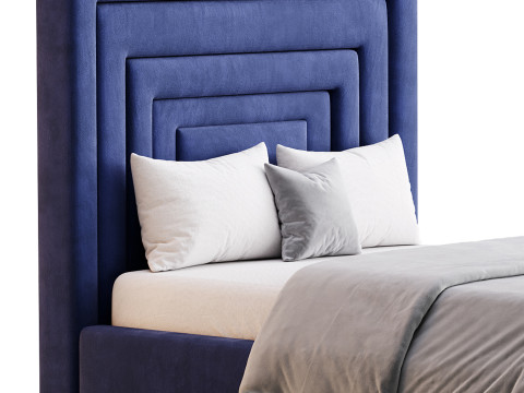 Maklaine Contemporary Navy Velvet Full Bed 3D 模型