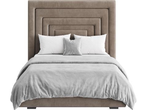 Maklaine Contemporary Navy Velvet Full Bed 3D 模型