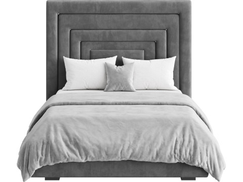Maklaine Contemporary Navy Velvet Full Bed 3D 模型