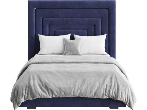 Maklaine Contemporary Navy Velvet Full Bed 3D 模型