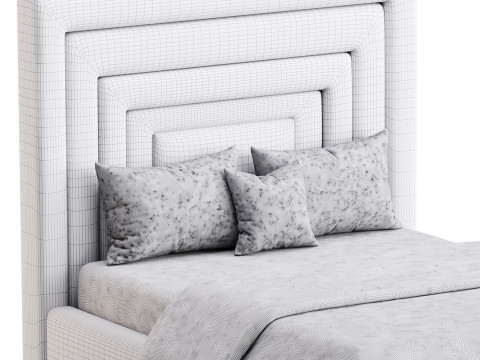 Maklaine Contemporary Navy Velvet Full Bed 3D 模型