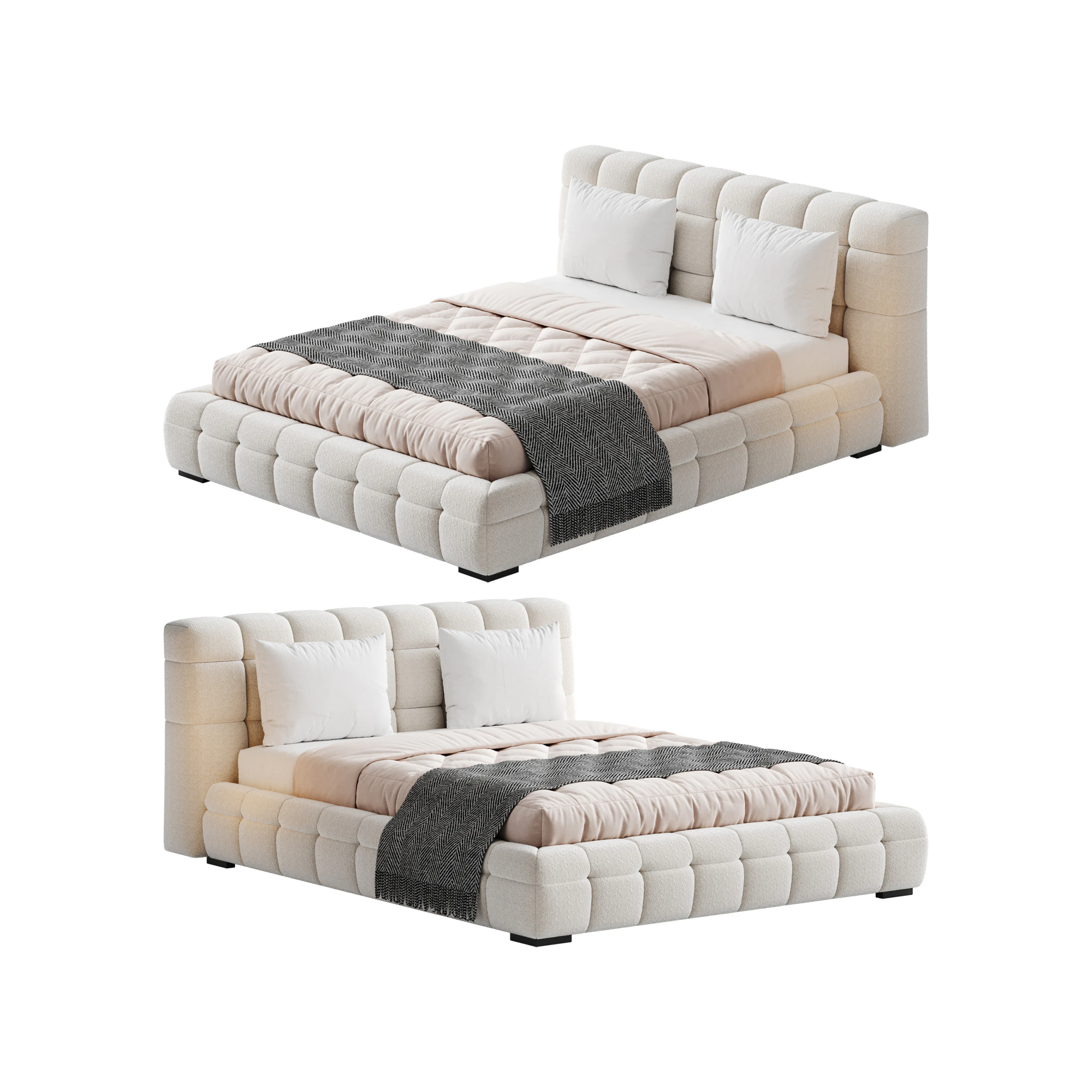 Addie White Boucle Minimalist Modern Bed 3D Model .c4d .max .obj .3ds .fbx .stl .blend