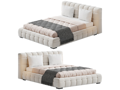 Addie White Boucle Minimalist Modern Bed 3D Модель