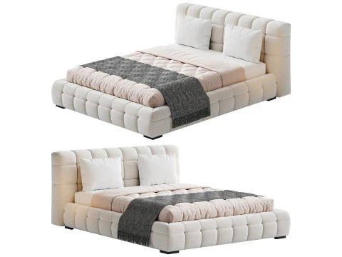 Addie White Boucle 미니멀리스트 모던 침대 3D 모델