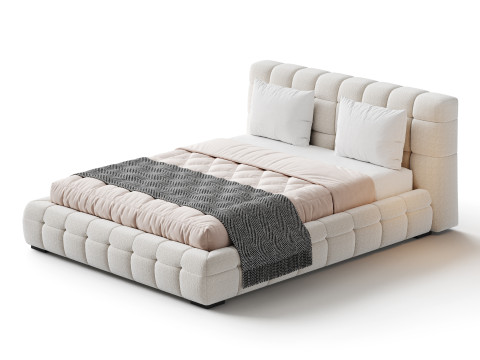 Addie White Boucle Minimalist Modern Bed Modelo 3D