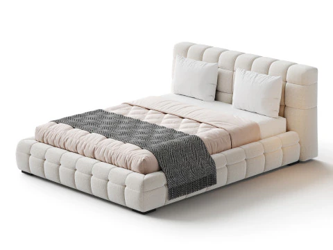 Addie White Boucle Minimalist Modern Bed 3D Model