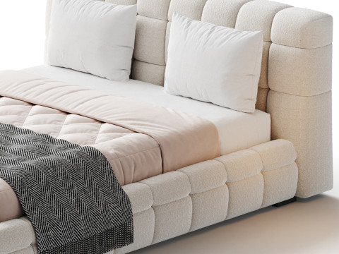 Addie White Boucle Minimalist Modern Bed Modelo 3D