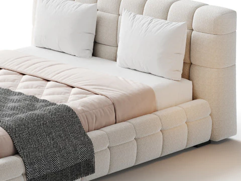 Addie White Boucle Minimalist Modern Bed 3D Model