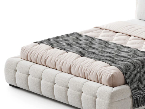 Addie White Boucle Minimalist Modern Bed 3D Model