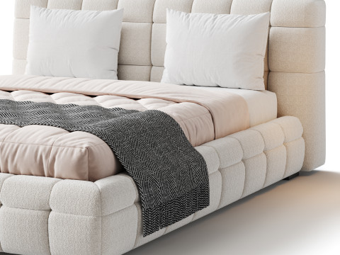 Addie White Boucle Minimalist Modern Bed Modelo 3D