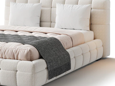 Addie White Boucle Minimalist Modern Bed 3D Model