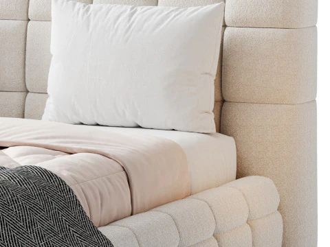 Addie White Boucle Minimalist Modern Bed 3D Model