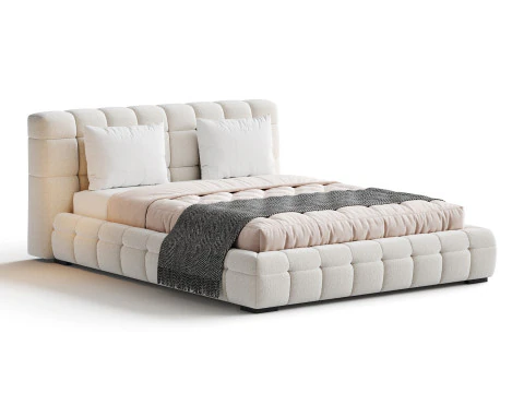 Addie White Boucle Minimalist Modern Bed 3D Model