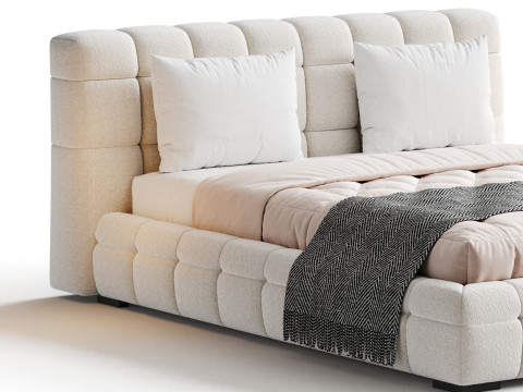 Addie White Boucle Minimalist Modern Bed Modelo 3D