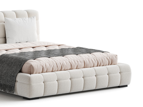 Addie White Boucle Minimalist Modern Bed Modelo 3D