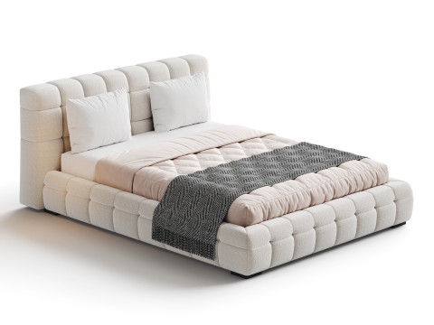 Addie White Boucle Minimalist Modern Bed Modelo 3D