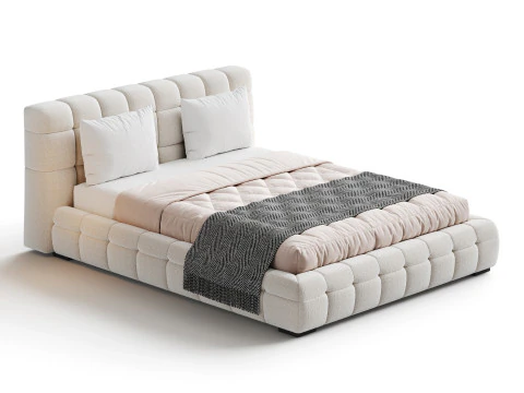 Addie White Boucle Minimalist Modern Bed 3D Model