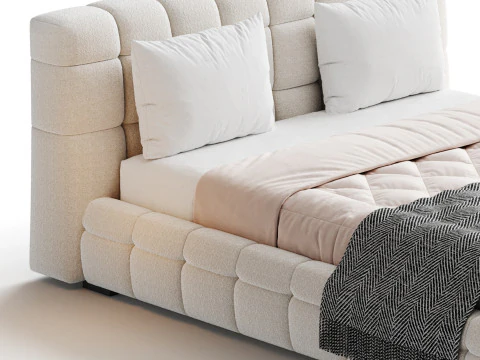 Addie White Boucle Minimalist Modern Bed 3D Model