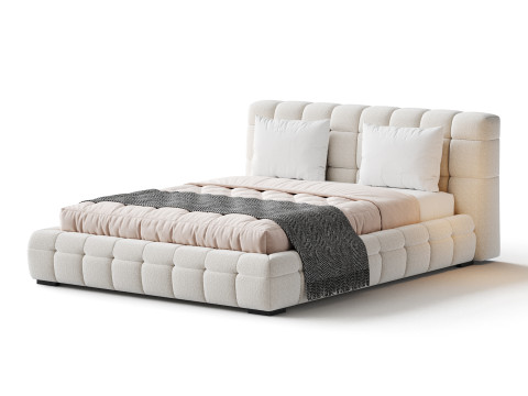 Addie White Boucle Minimalist Modern Bed Modelo 3D
