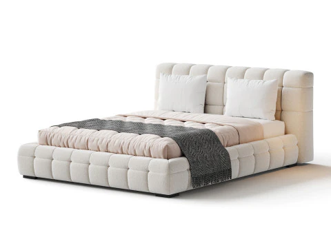 Addie White Boucle Minimalist Modern Bed 3D Model