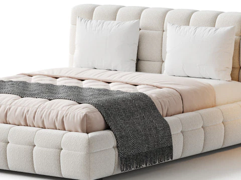 Addie White Boucle Minimalist Modern Bed 3D Model