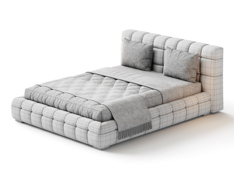 Addie White Boucle Minimalist Modern Bed Modelo 3D
