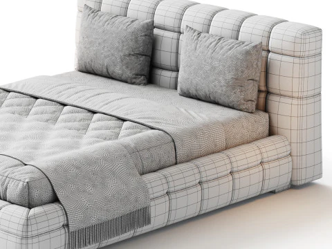 Addie White Boucle Minimalist Modern Bed 3D Model