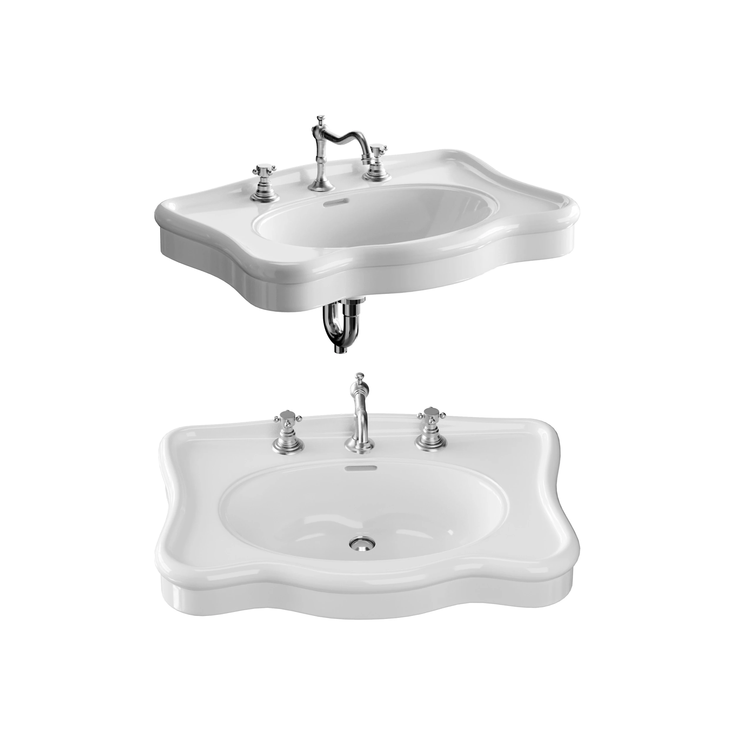 Bathroom Console Sink Deluxe Counter Top White Vitreous China 3D Model .c4d .max .obj .3ds .fbx .stl .blend